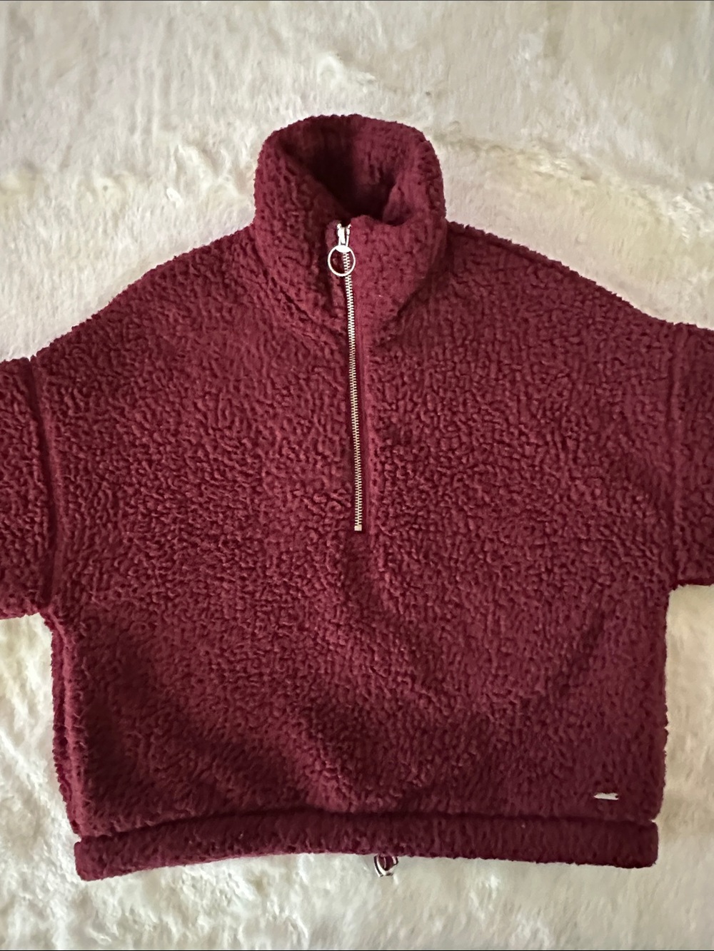Hollister Plush Sherpa Half-Zip Pullover in Burgundy